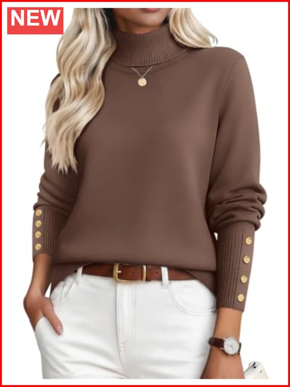 Zeagoo Womens Turtleneck Sweater Long Sleeve Button Cuff Knit Pullover